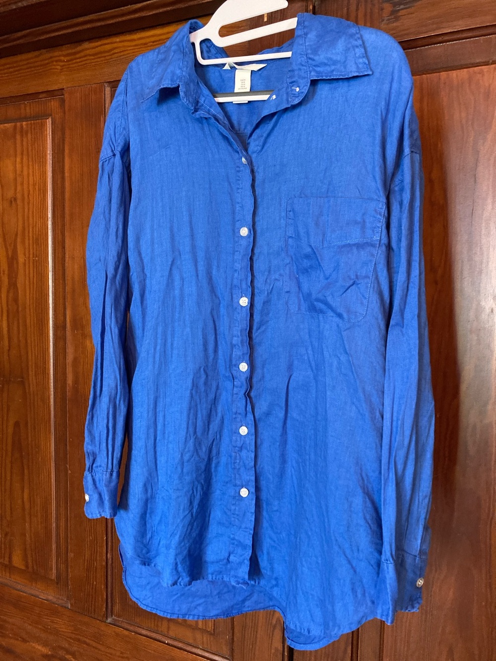 H&M Women's 100% Linen Blue Oversized Button-Down Shirt